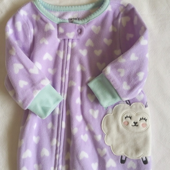 carter's purple sheep fleece zipper footie sleeper pajamas 3 months baby girl - Picture 3 of 5